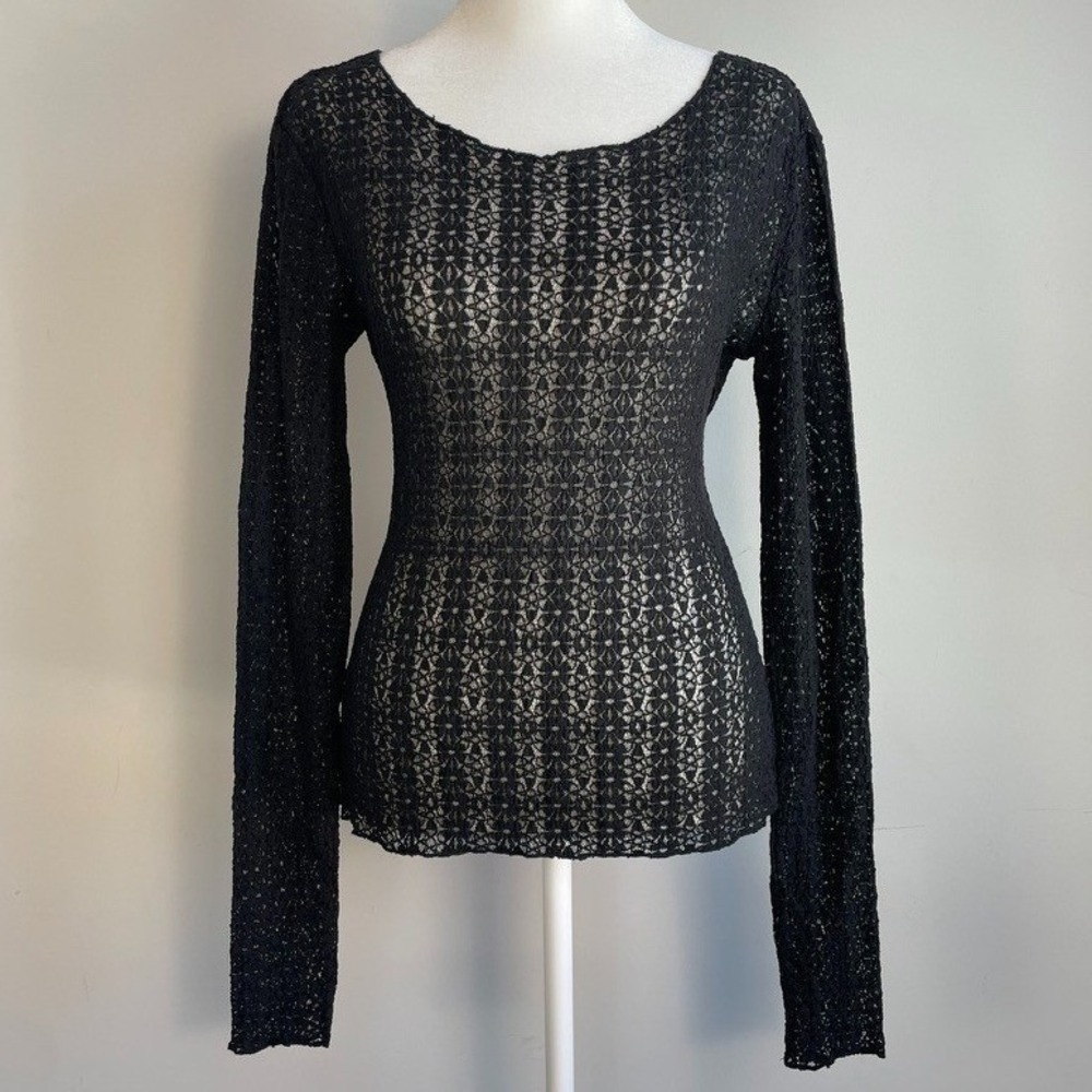 Natural Life Y2K Sheer Mesh Top Medium Black Indie Sleaze Whimsigoth Grunge Goth